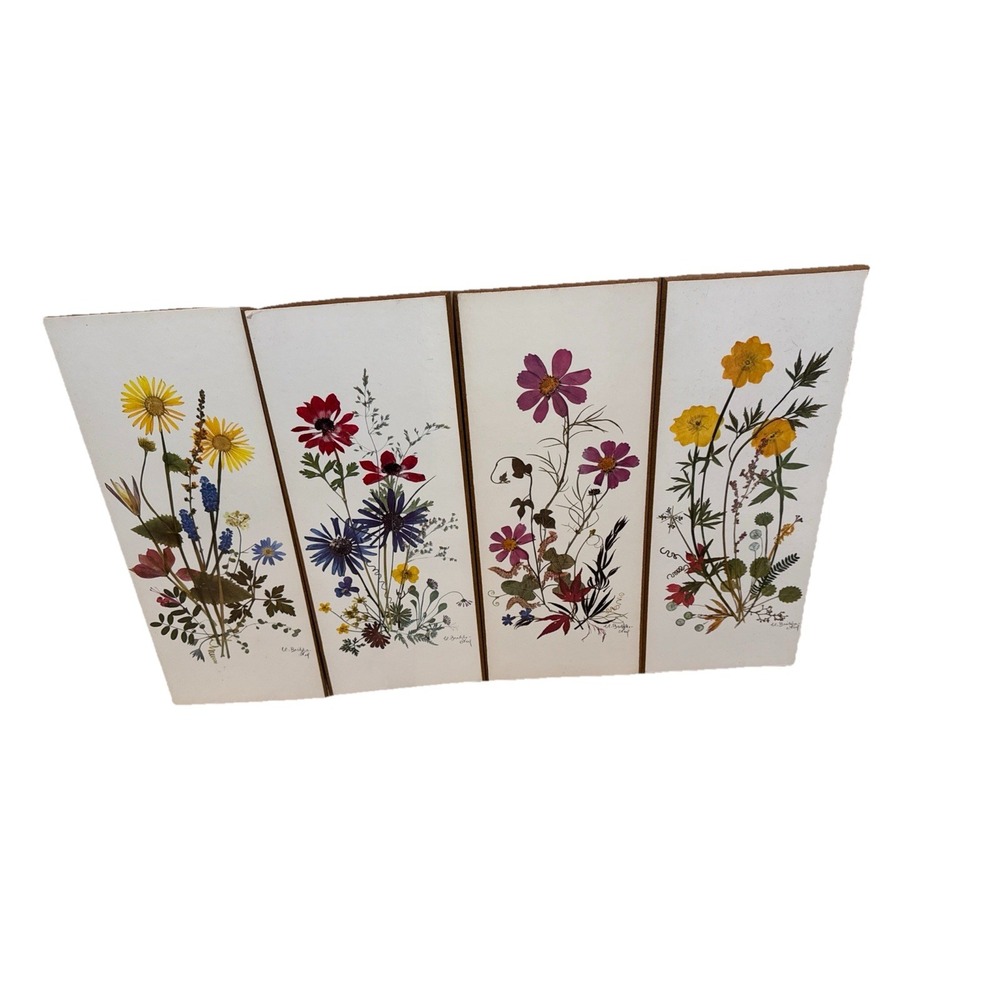 Vintage Flower Print Donald Art Co LOT OF 4 1970 5.75"x 15" Decor Wall Plaque